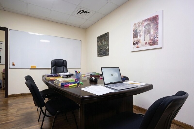 Institute office with textbooks